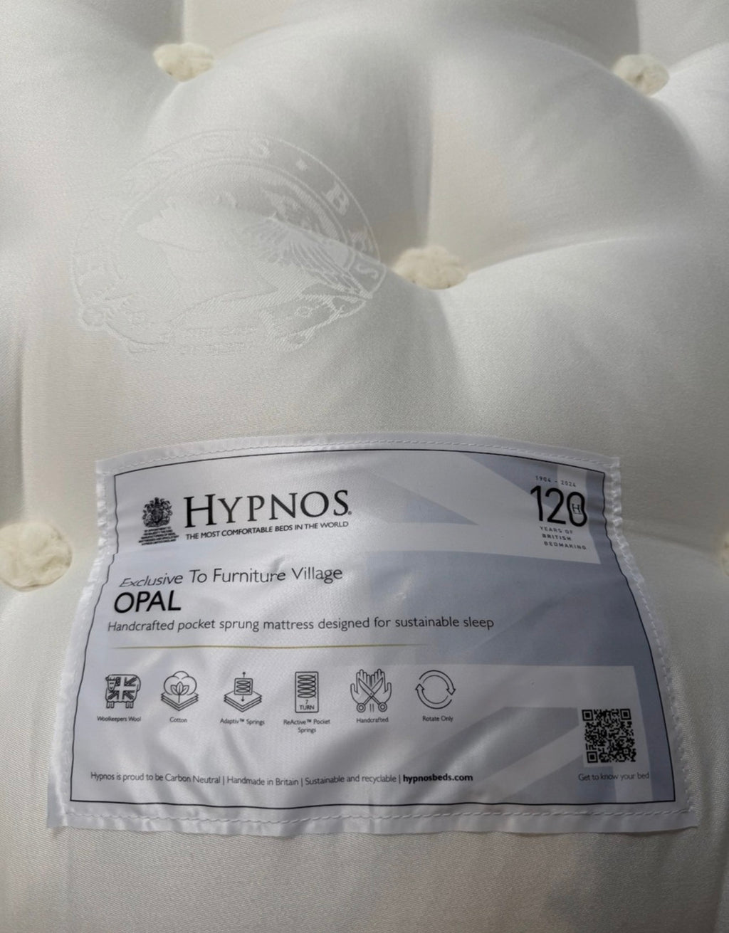 Furniture Village Hypnos Bespoke Opal Pillowtop 4ft6 Double Mattress - RRP £1649