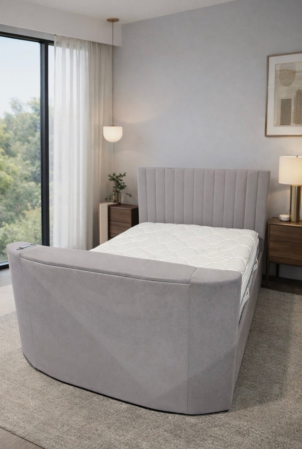 Double Grey ‘Vision’ Smart Voice Activated TV Bed + USB Chargers