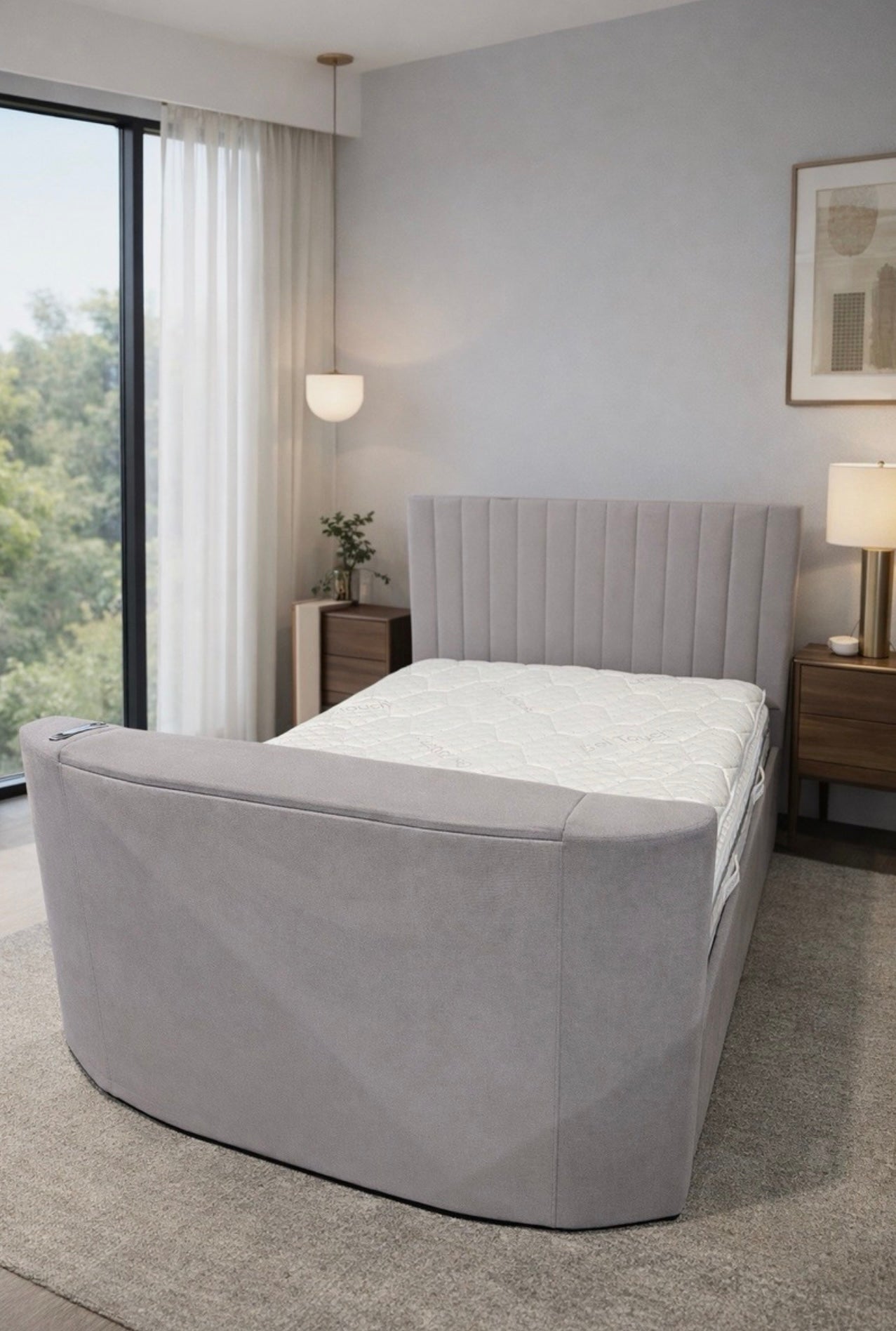 Double Grey ‘Vision’ Smart Voice Activated TV Bed + USB Chargers