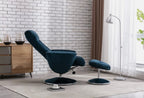 'Furniture Village' Deep Sea Fabric Swivel Recliner + Footstool / RRP £545