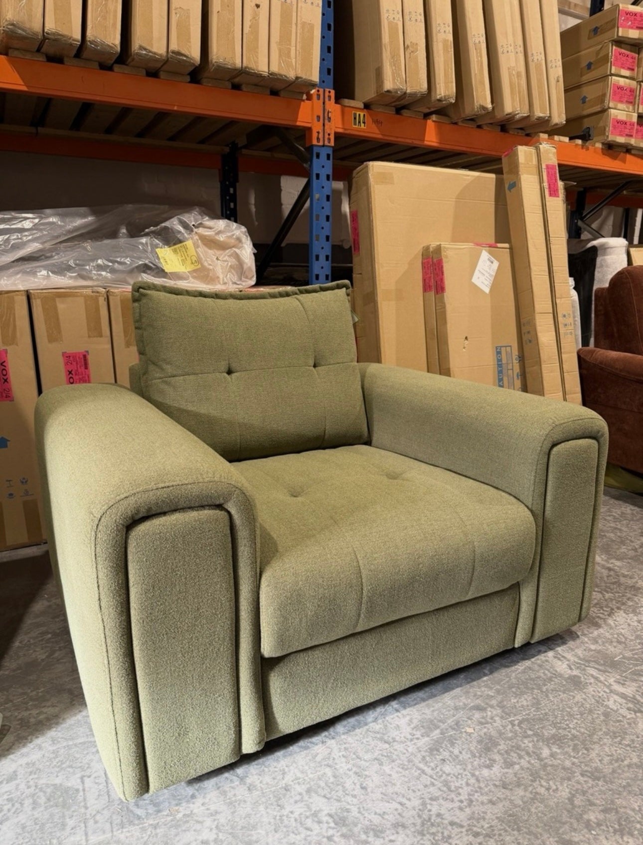Furniture Village Goliath Green Fabric Armchair With Storage Draws - RRP £895