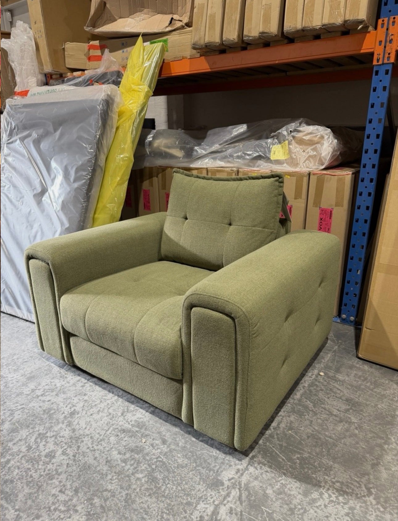 Furniture Village Goliath Green Fabric Armchair With Storage Draws - RRP £895