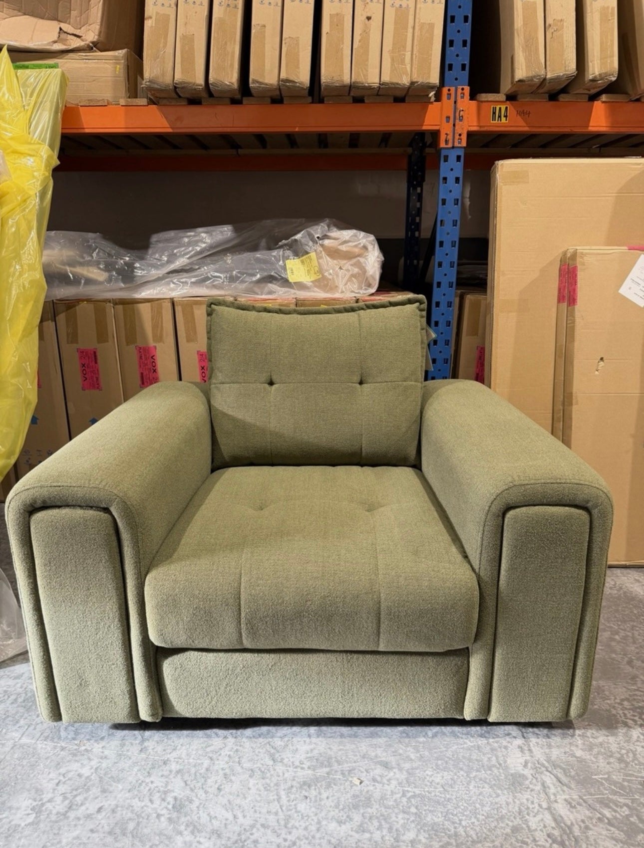 Furniture Village Goliath Green Fabric Armchair With Storage Draws - RRP £895