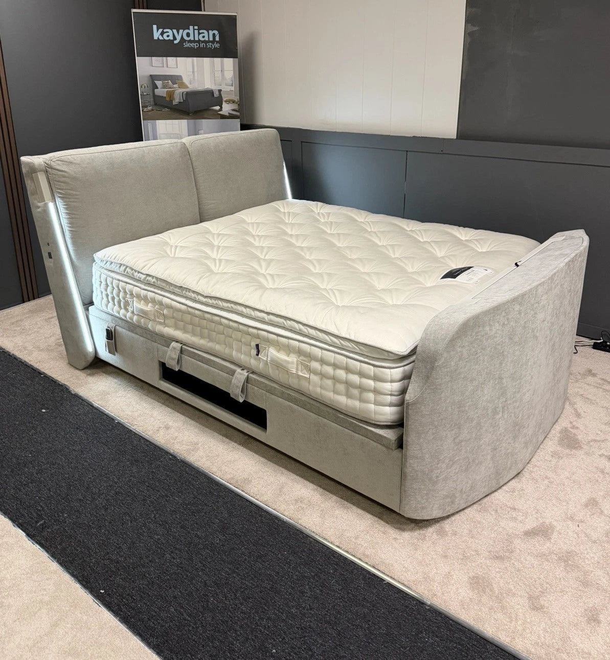 Super King Grey Premiere Ottoman & Dolby Atmos TV Bed with USBs / RRP: £3799