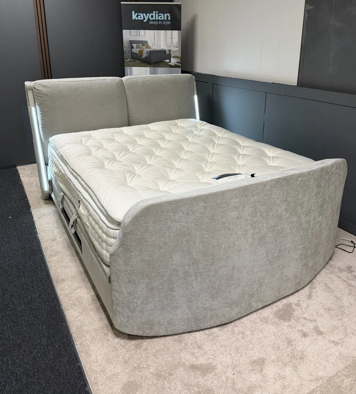 Super King Grey Premiere Ottoman & Dolby Atmos TV Bed with USBs / RRP: £3799