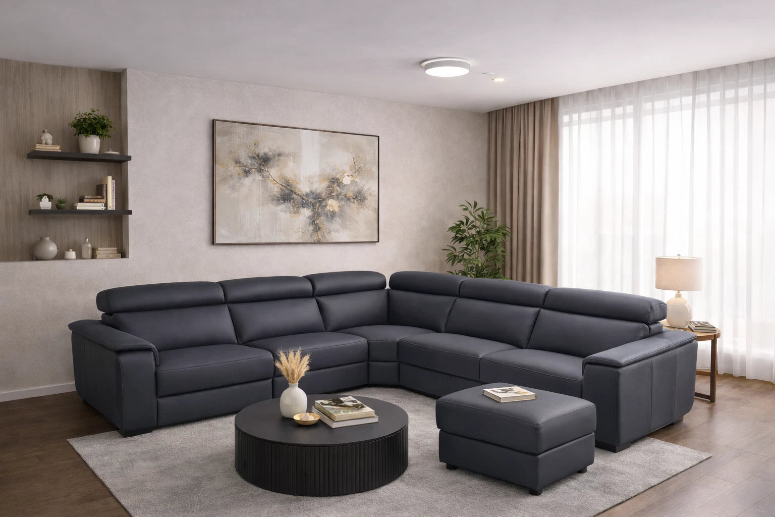 Nicoletti Davide Large Leather Corner Sofa, Extra Unit &Foot Stool / RRP: £7535!