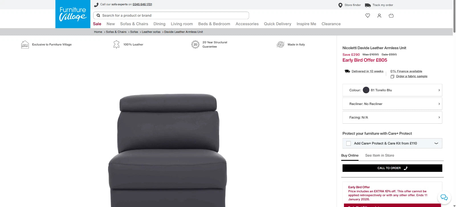 Nicoletti Davide Large Leather Corner Sofa, Extra Unit &Foot Stool / RRP: £7535!