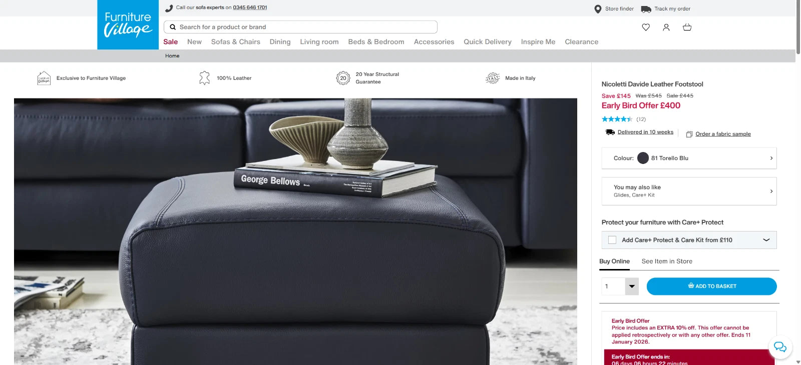 Nicoletti Davide Large Leather Corner Sofa, Extra Unit &Foot Stool / RRP: £7535!